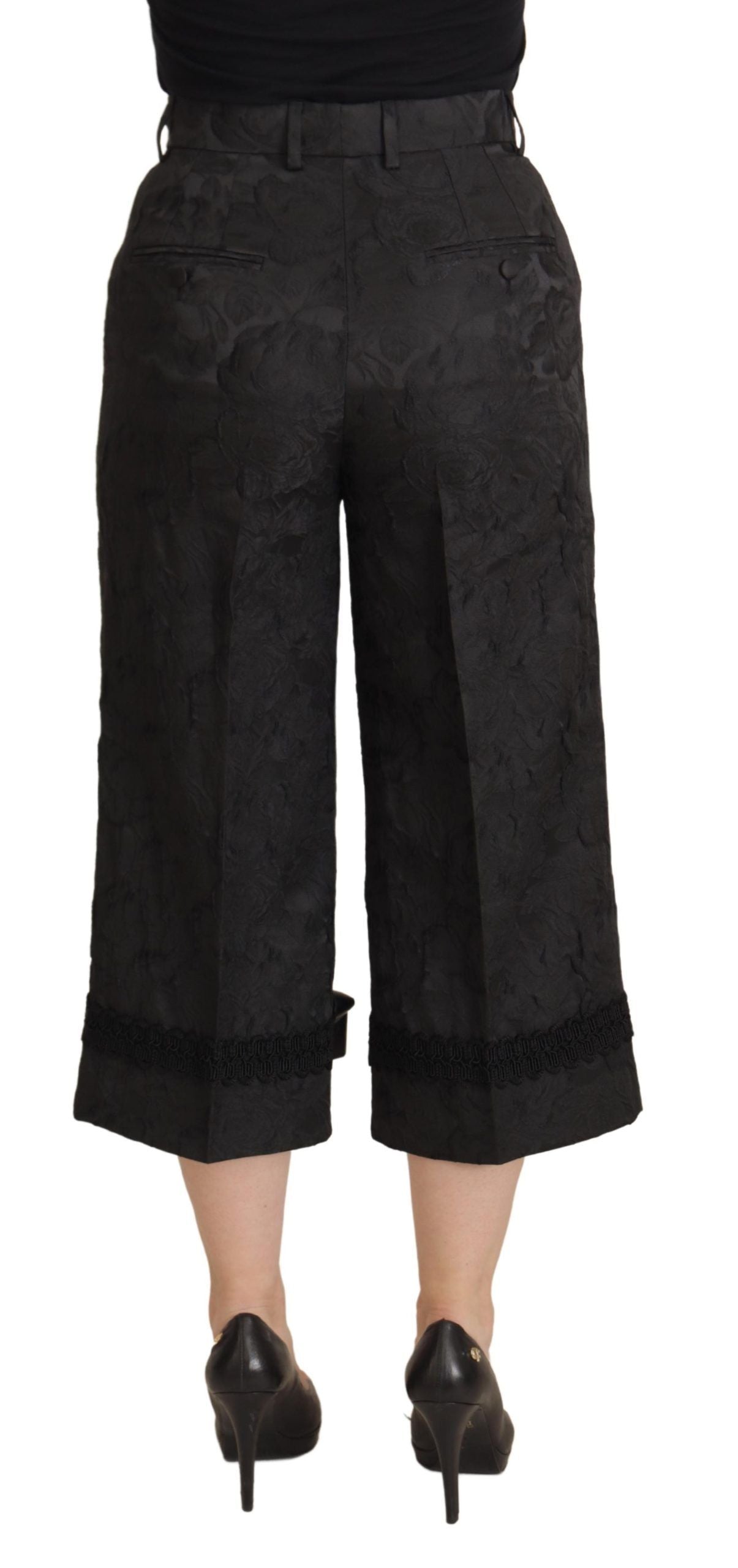 Dolce & Gabbana Black Brocade Cropped High Waist Pants by Dolce & Gabbana