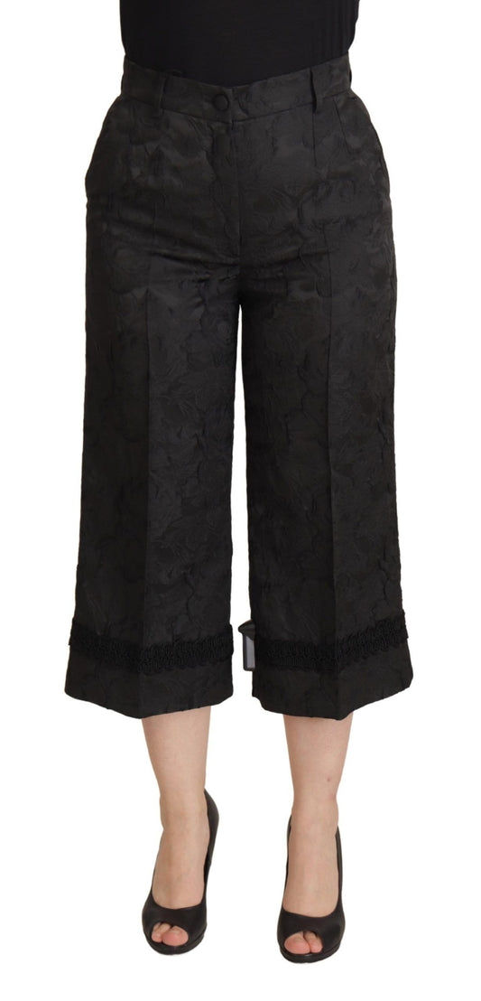 Dolce & Gabbana Black Brocade Cropped High Waist Pants by Dolce & Gabbana
