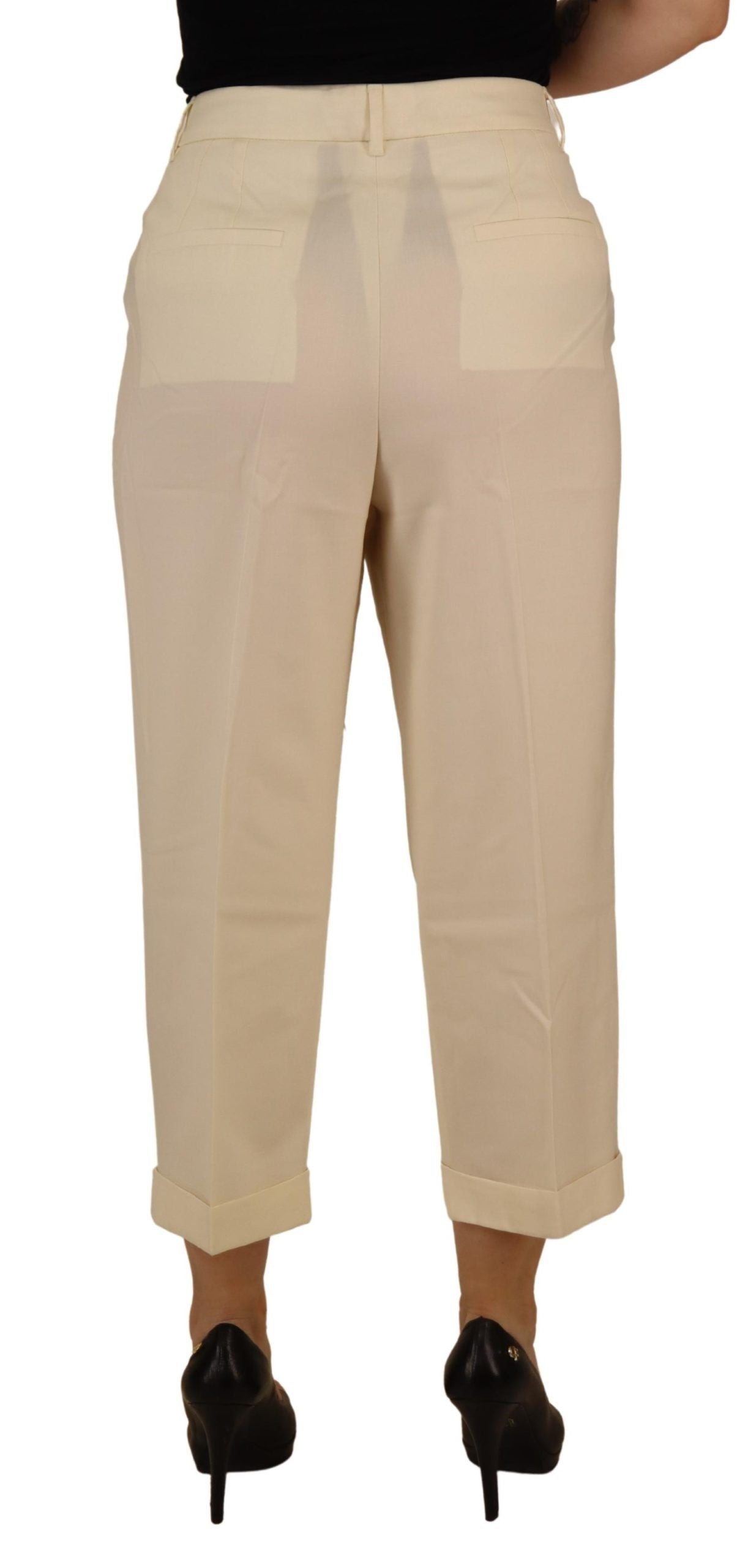 Dolce & Gabbana Ivory High Waist Cropped Folded Hem Trousers Pants by Dolce & Gabbana