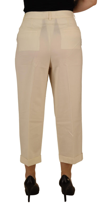 Dolce & Gabbana Ivory High Waist Cropped Folded Hem Trousers Pants by Dolce & Gabbana