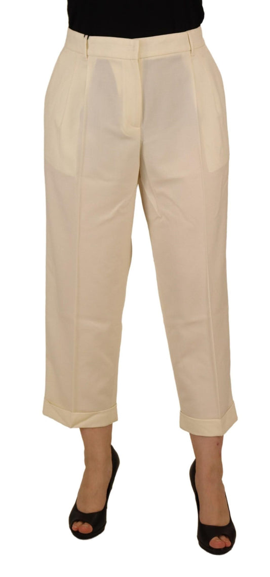 Dolce & Gabbana Ivory High Waist Cropped Folded Hem Trousers Pants by Dolce & Gabbana