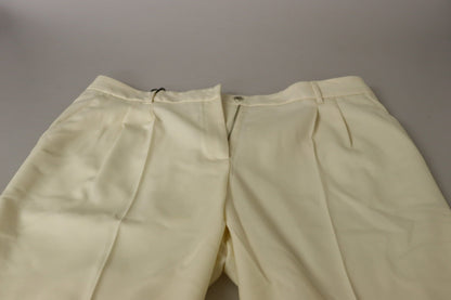Dolce & Gabbana Ivory High Waist Cropped Folded Hem Trousers Pants by Dolce & Gabbana