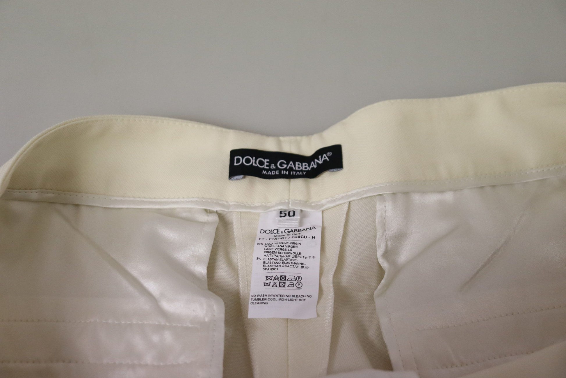 Dolce & Gabbana Ivory High Waist Cropped Folded Hem Trousers Pants by Dolce & Gabbana