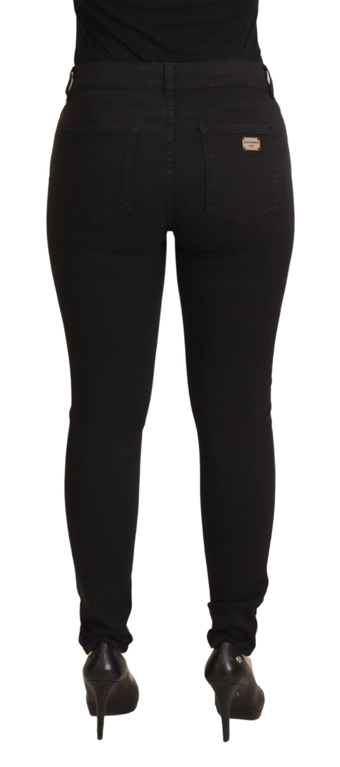 Dolce & Gabbana Black Mid Waist Skinny Denim Cotton Jeans by Dolce & Gabbana
