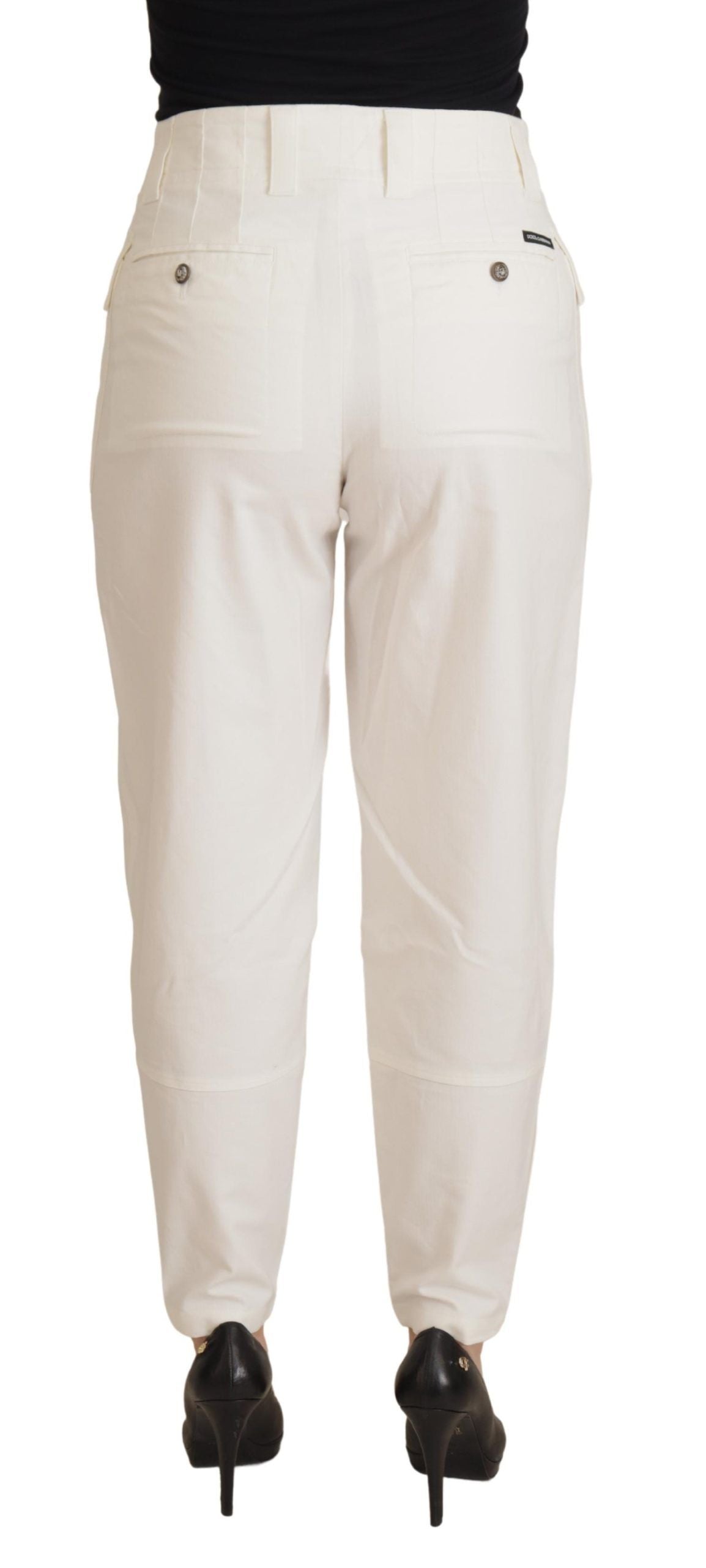 Dolce & Gabbana White High Waist Tapered Women Cotton Pants by Dolce & Gabbana
