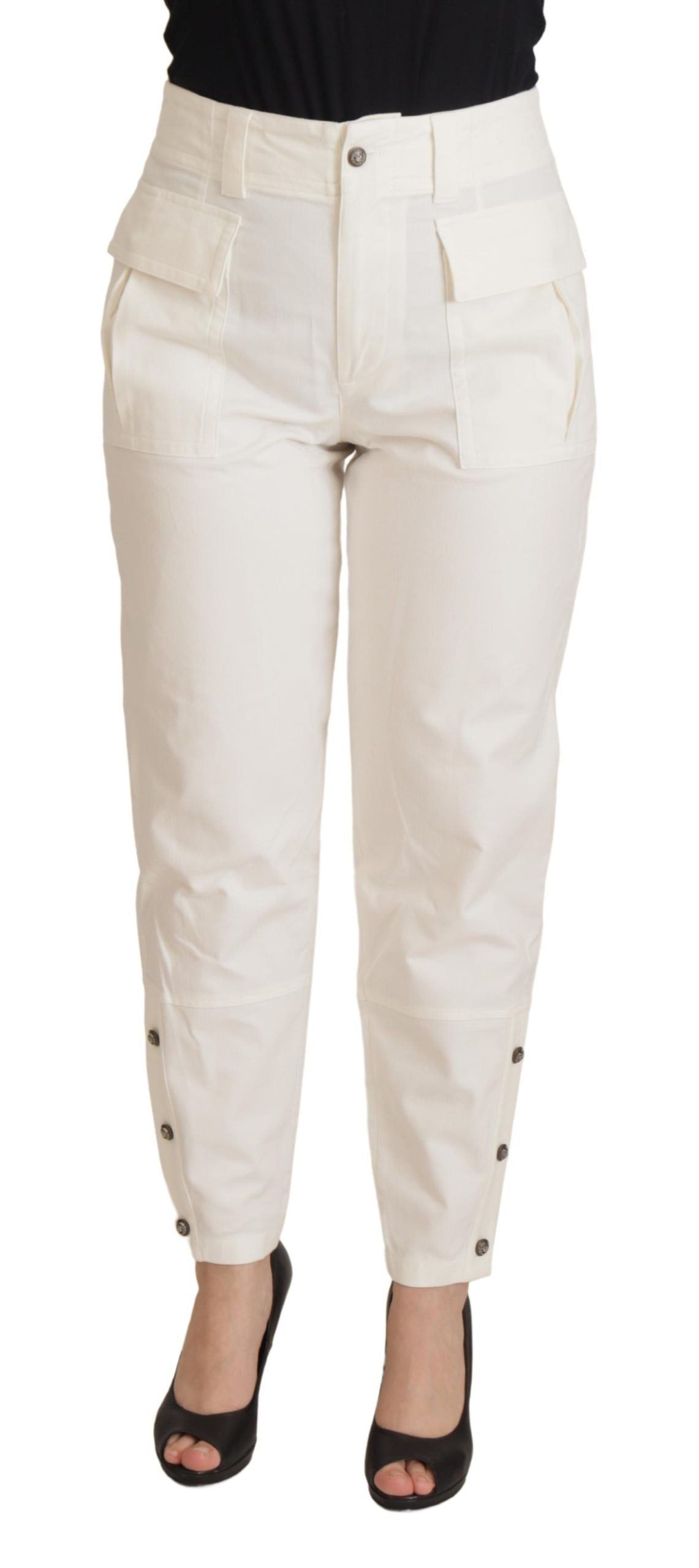 Dolce & Gabbana White High Waist Tapered Women Cotton Pants by Dolce & Gabbana