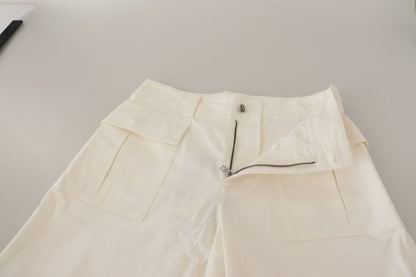 Dolce & Gabbana White High Waist Tapered Women Cotton Pants by Dolce & Gabbana