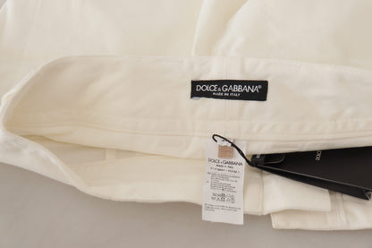 Dolce & Gabbana White High Waist Tapered Women Cotton Pants by Dolce & Gabbana