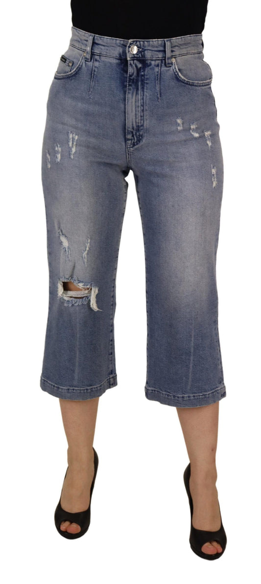Dolce & Gabbana Blue Washed High Waist Cropped Denim Jeans by Dolce & Gabbana