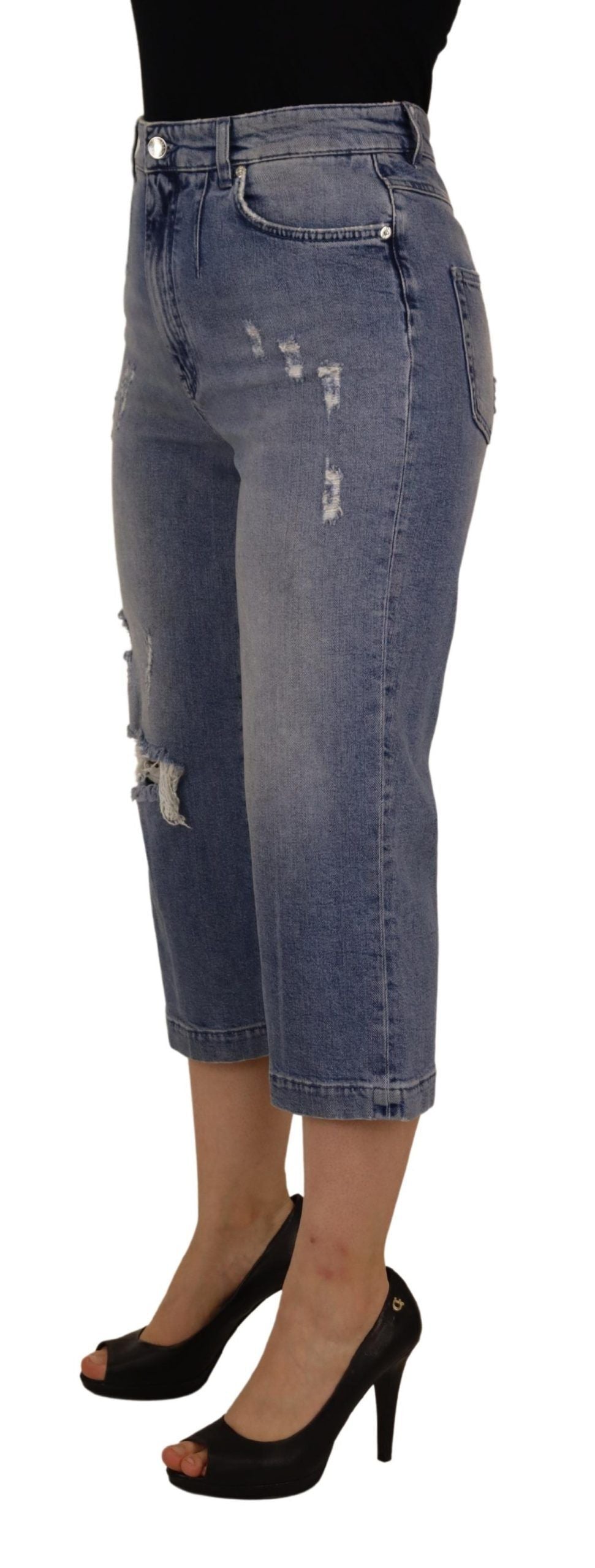 Dolce & Gabbana Blue Washed High Waist Cropped Denim Jeans by Dolce & Gabbana