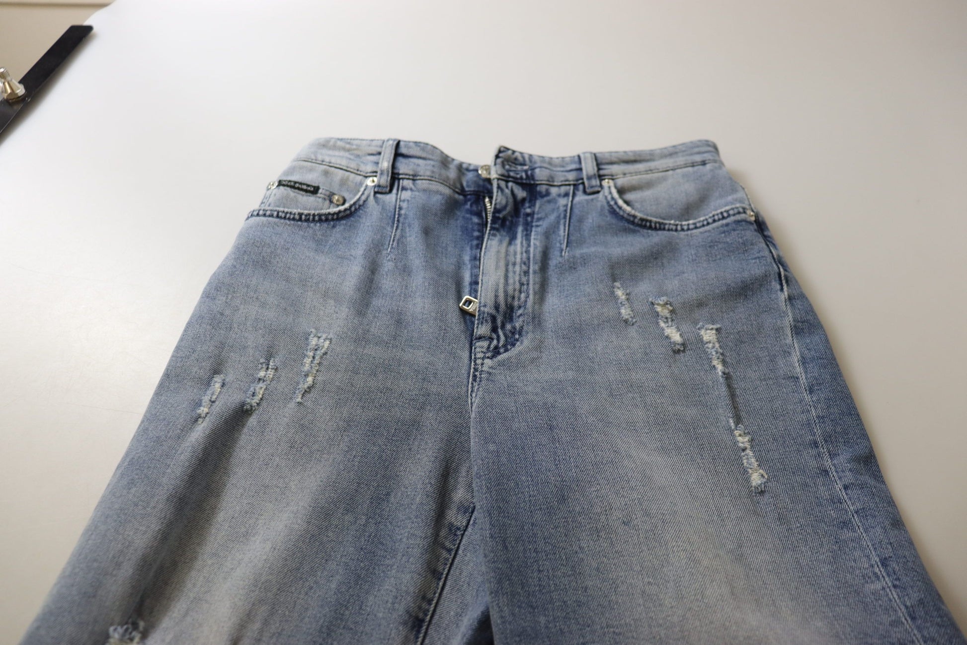 Dolce & Gabbana Blue Washed High Waist Cropped Denim Jeans by Dolce & Gabbana