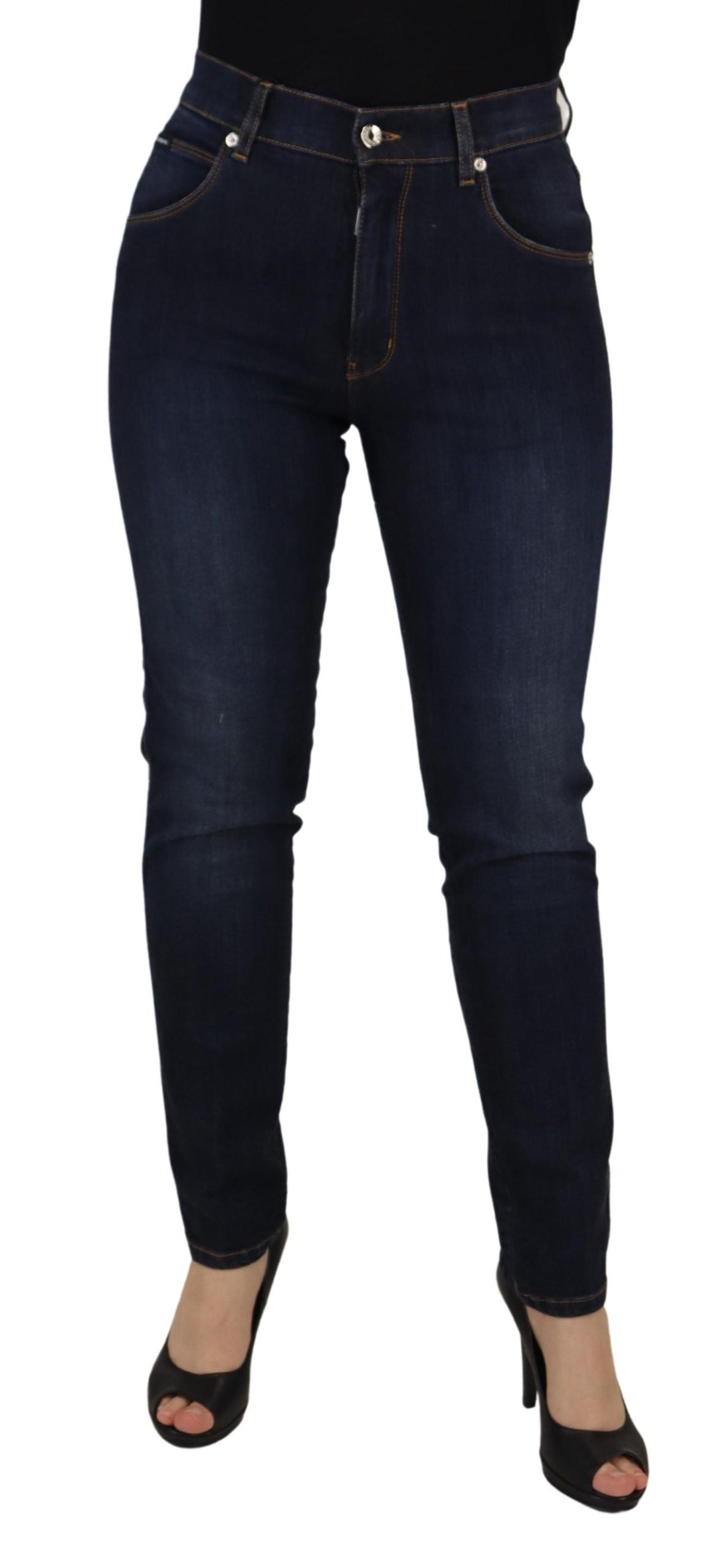 Dolce & Gabbana Blue Cotton High Waist Skinny Denim Jeans by Dolce & Gabbana