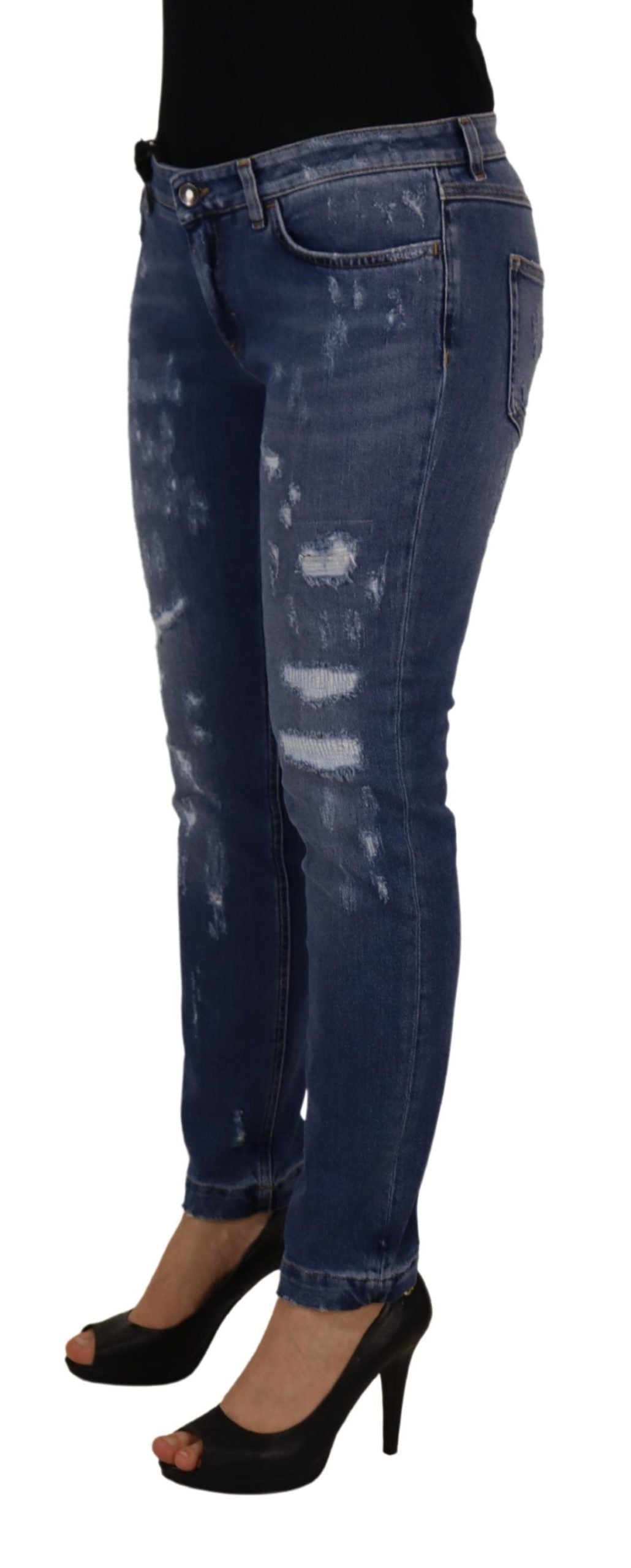 Dolce & Gabbana Blue Washed Cotton Skinny Low Waist Denim Jeans by Dolce & Gabbana