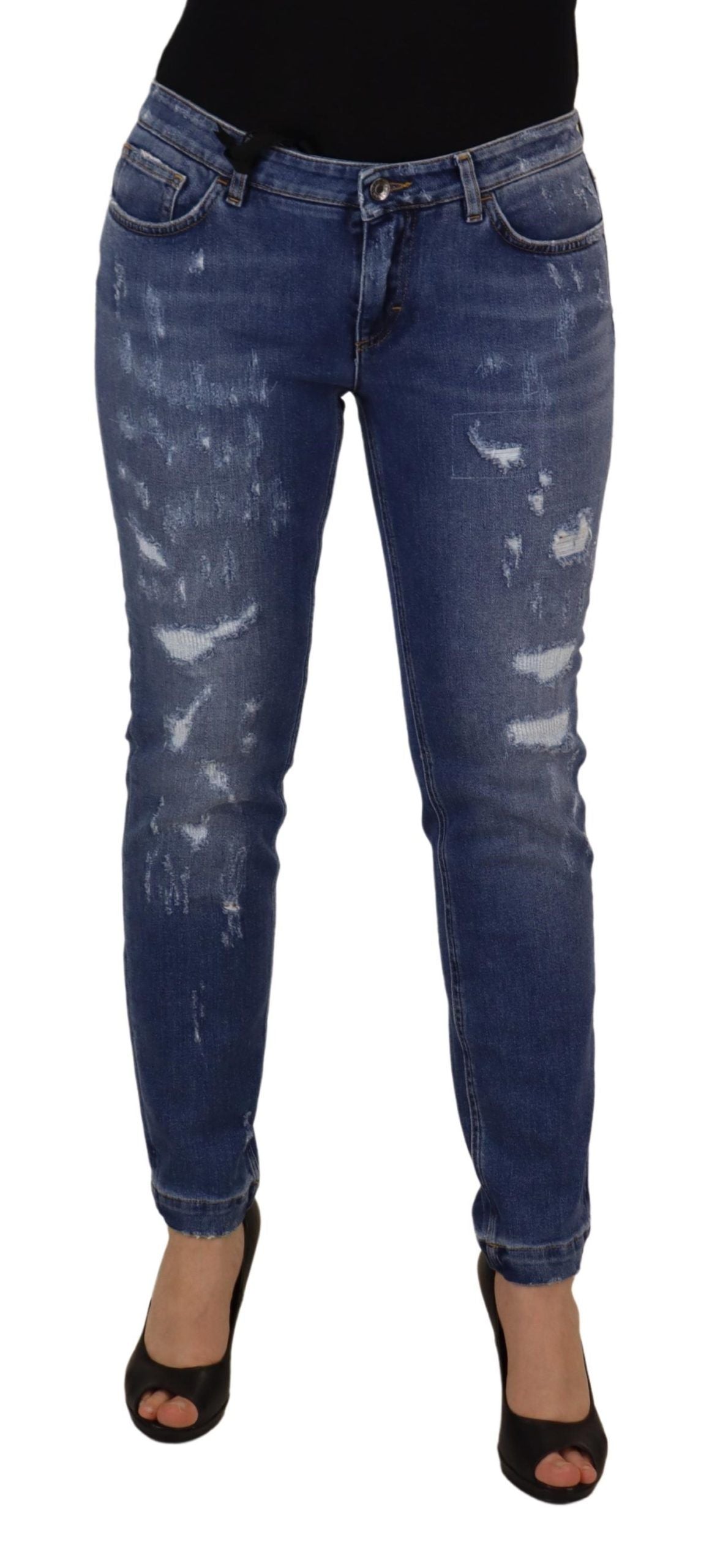Dolce & Gabbana Blue Washed Cotton Skinny Low Waist Denim Jeans by Dolce & Gabbana