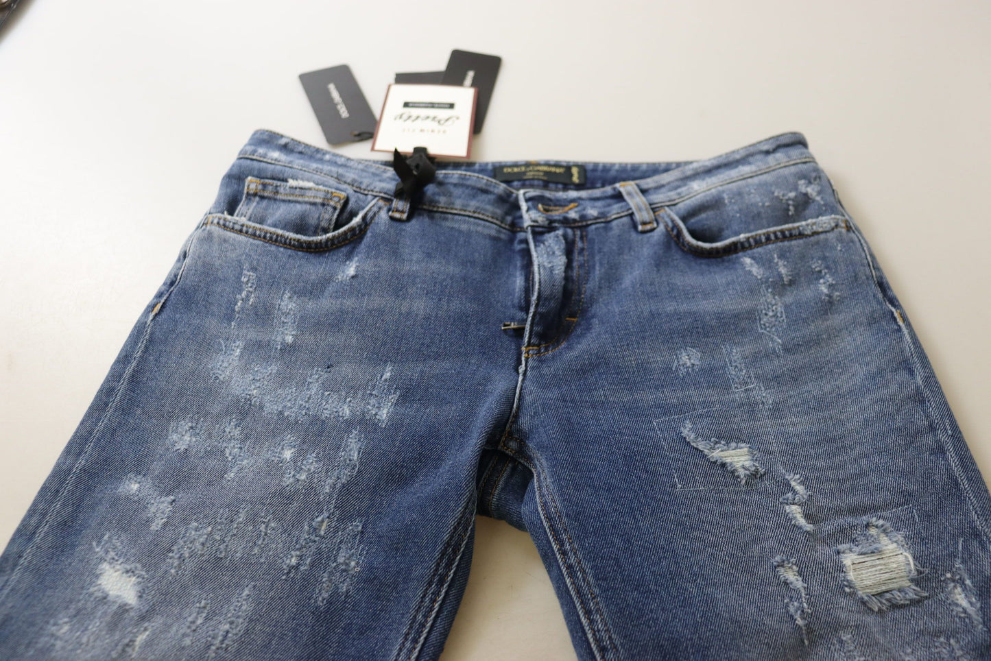 Dolce & Gabbana Blue Washed Cotton Skinny Low Waist Denim Jeans by Dolce & Gabbana