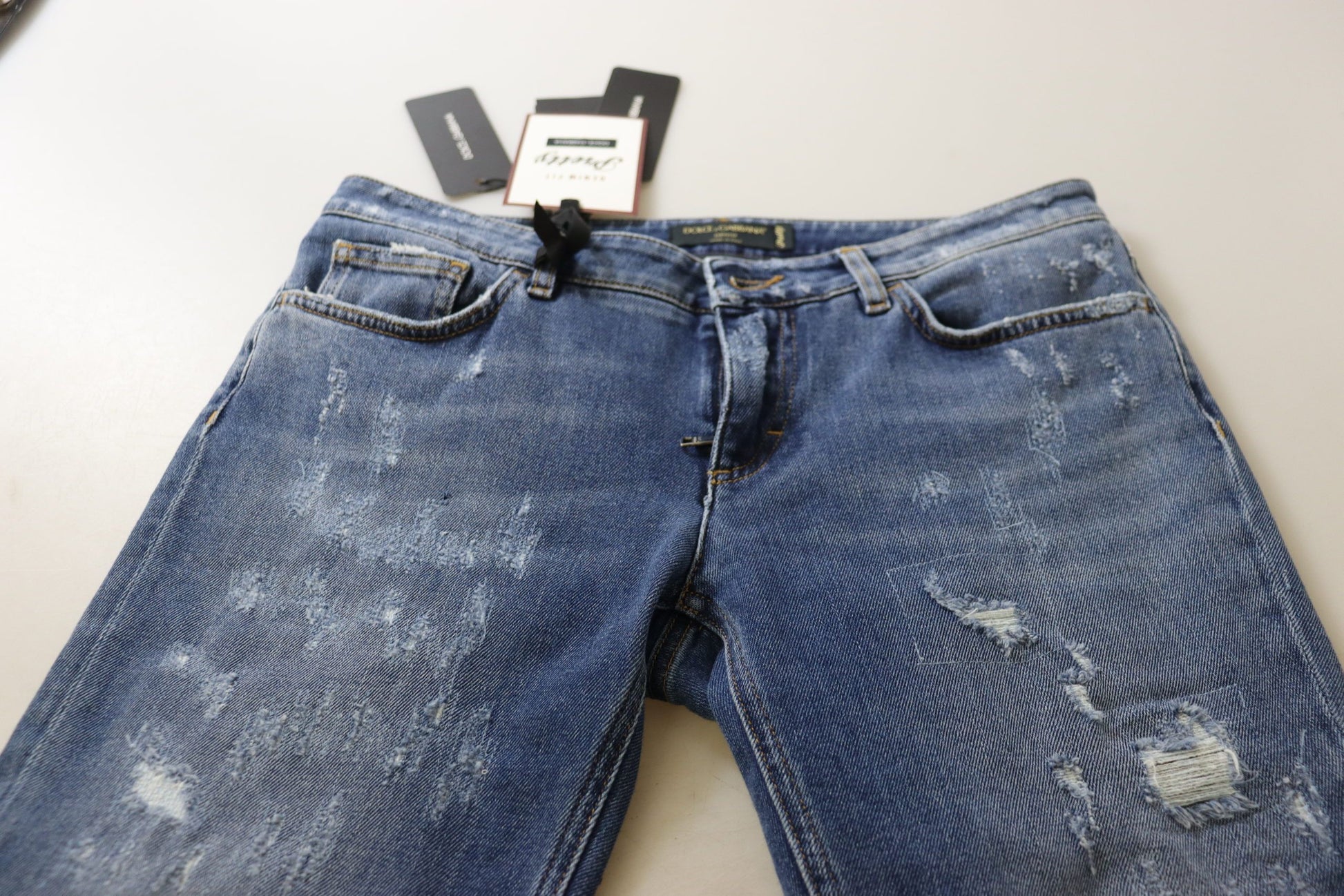 Dolce & Gabbana Blue Washed Cotton Skinny Low Waist Denim Jeans by Dolce & Gabbana