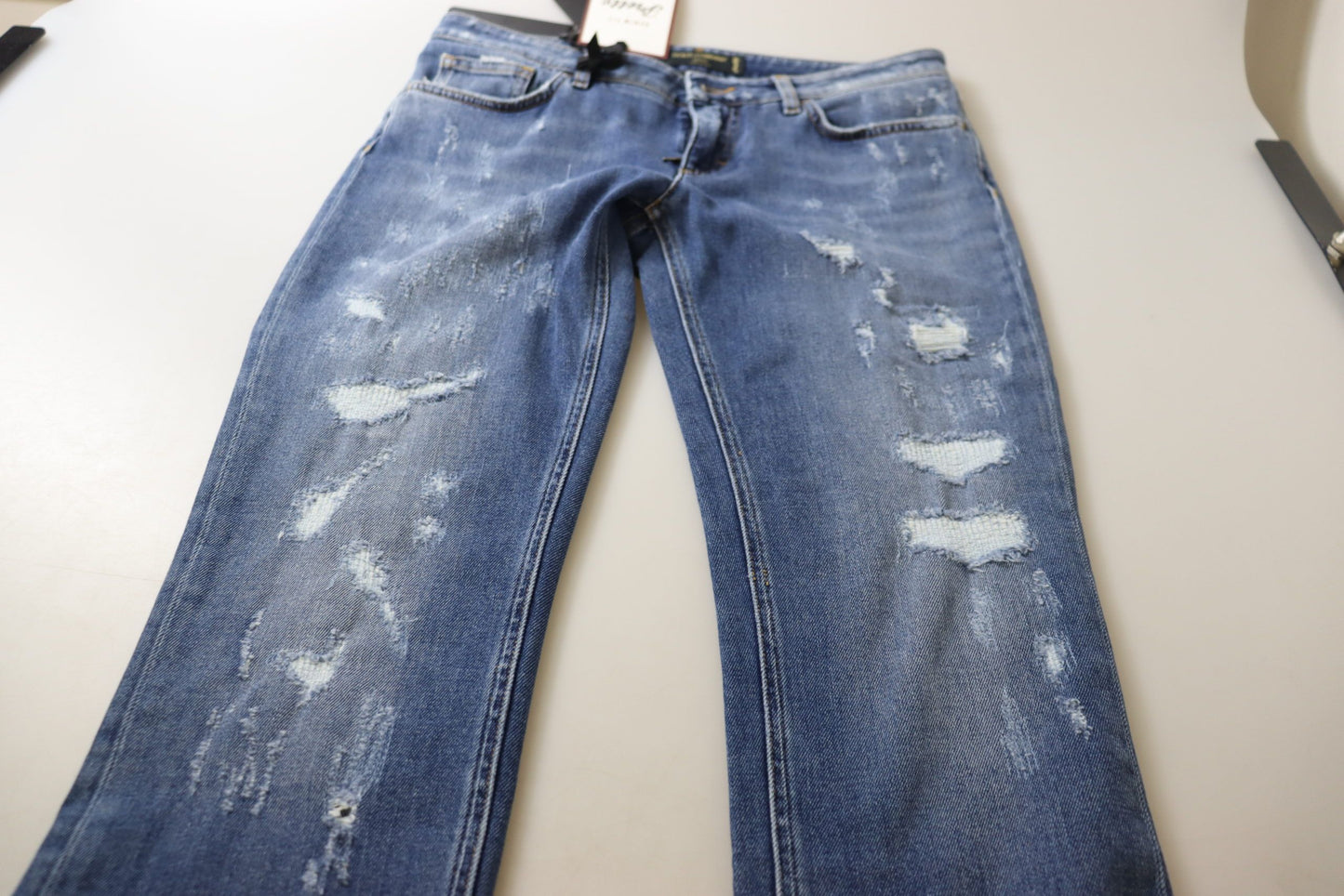 Dolce & Gabbana Blue Washed Cotton Skinny Low Waist Denim Jeans by Dolce & Gabbana