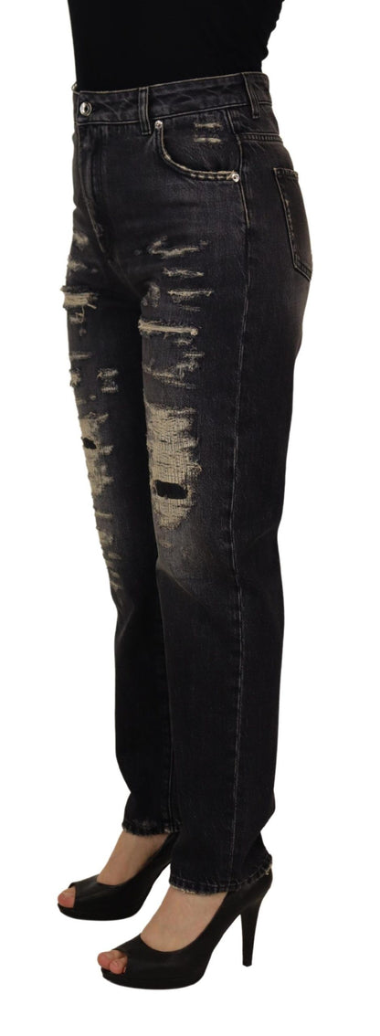 Dolce & Gabbana Black Washed Tattered High Waist Denim Jeans by Dolce & Gabbana
