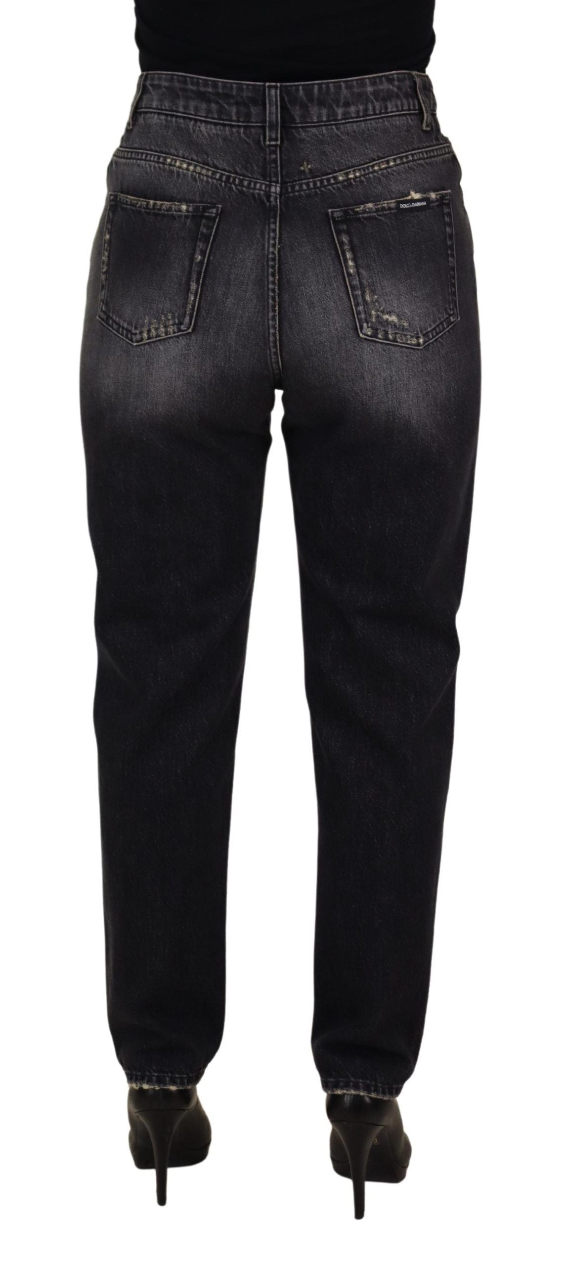 Dolce & Gabbana Black Washed Tattered High Waist Denim Jeans by Dolce & Gabbana