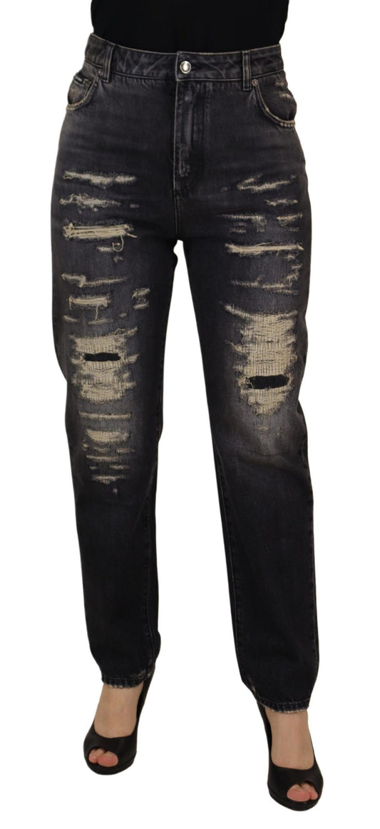 Dolce & Gabbana Black Washed Tattered High Waist Denim Jeans by Dolce & Gabbana