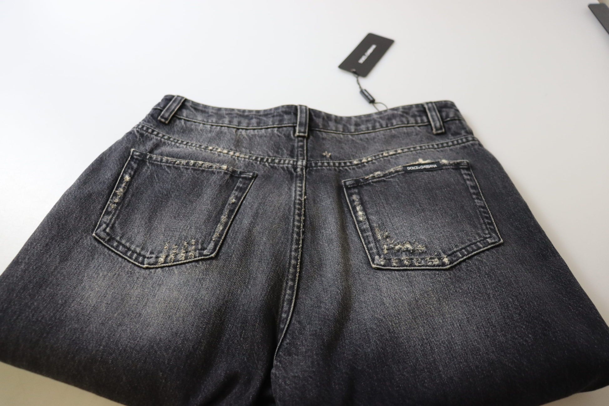 Dolce & Gabbana Black Washed Tattered High Waist Denim Jeans by Dolce & Gabbana