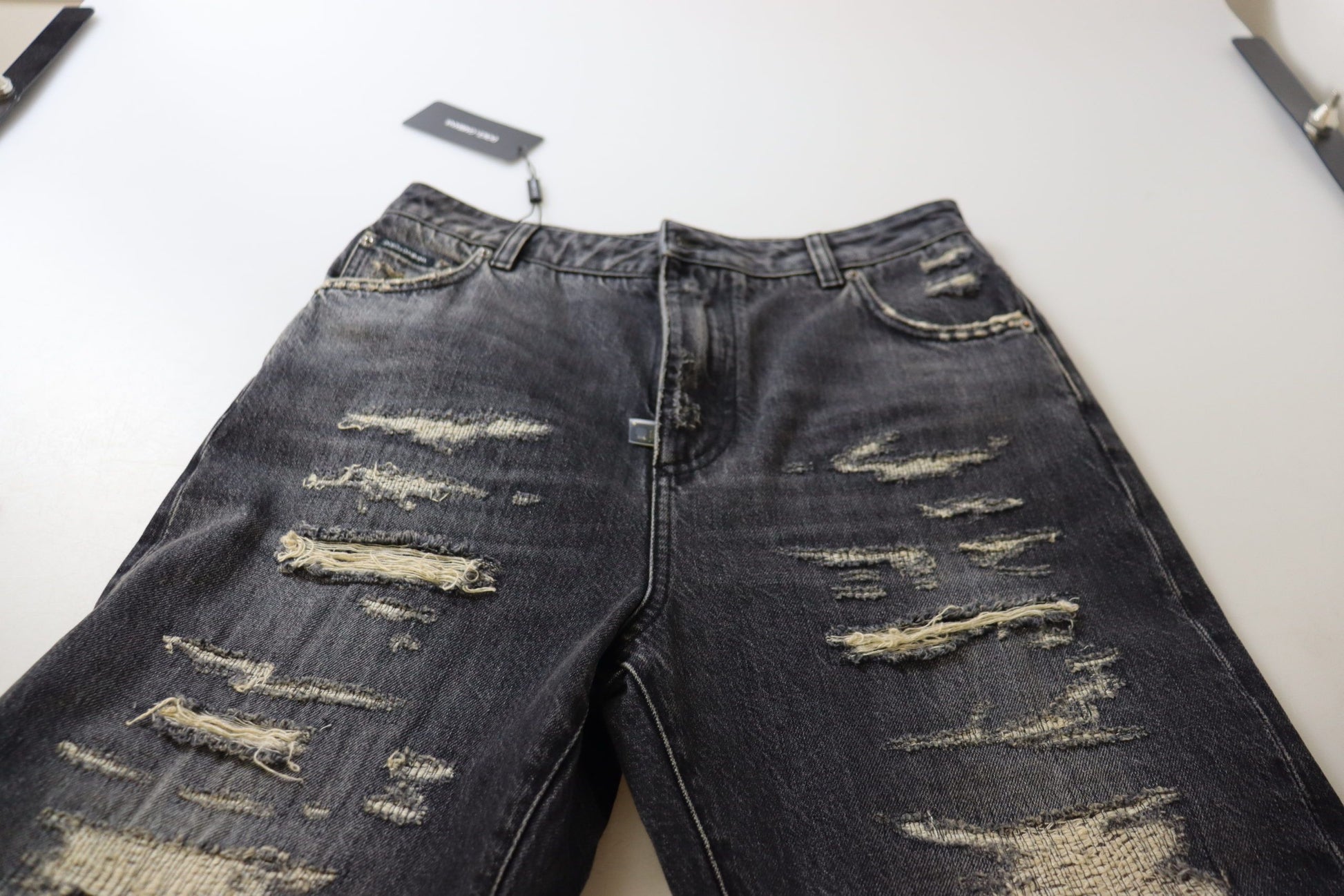 Dolce & Gabbana Black Washed Tattered High Waist Denim Jeans by Dolce & Gabbana
