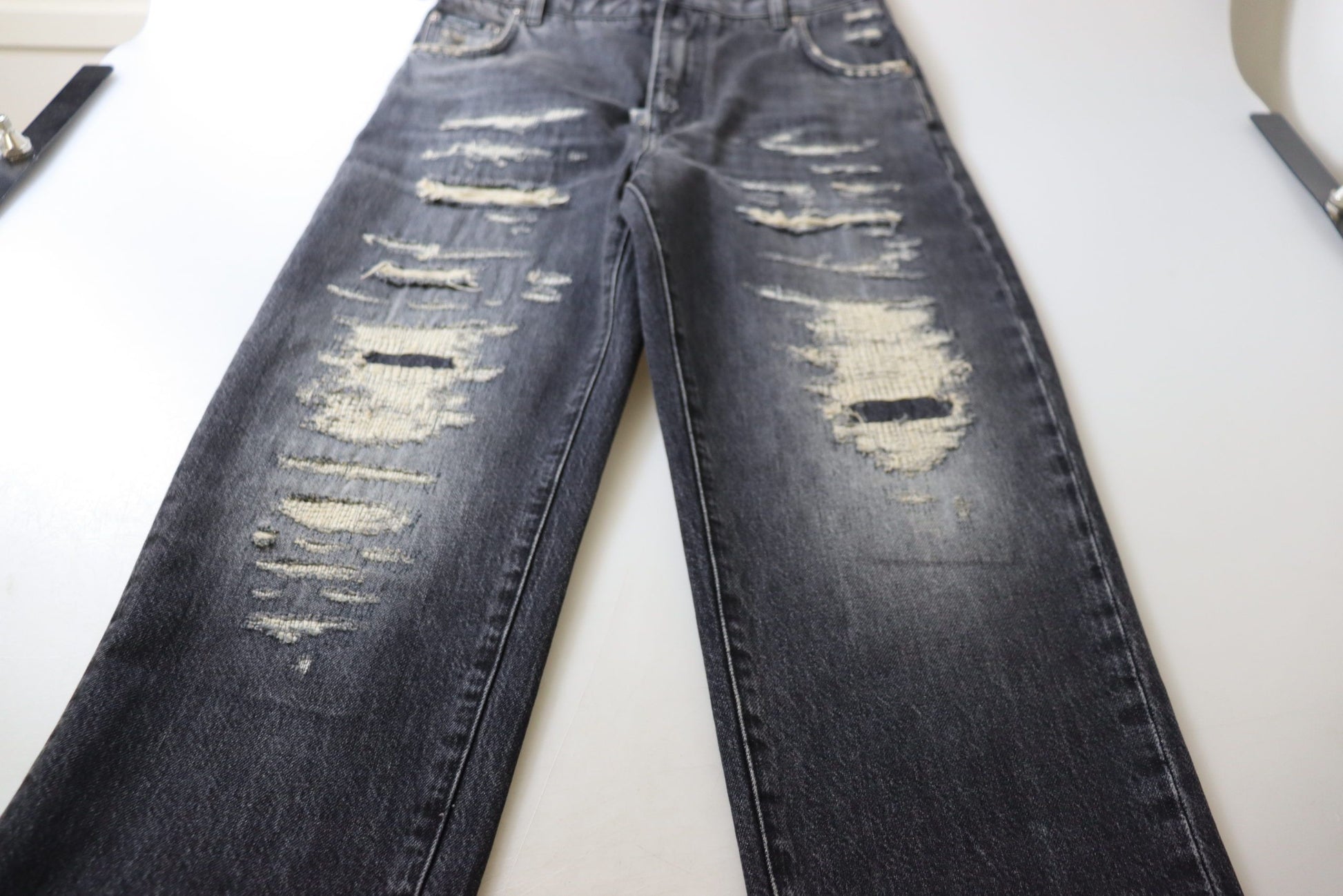 Dolce & Gabbana Black Washed Tattered High Waist Denim Jeans by Dolce & Gabbana