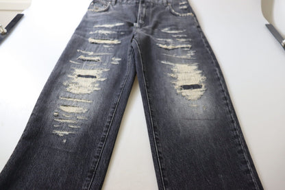 Dolce & Gabbana Black Washed Tattered High Waist Denim Jeans by Dolce & Gabbana