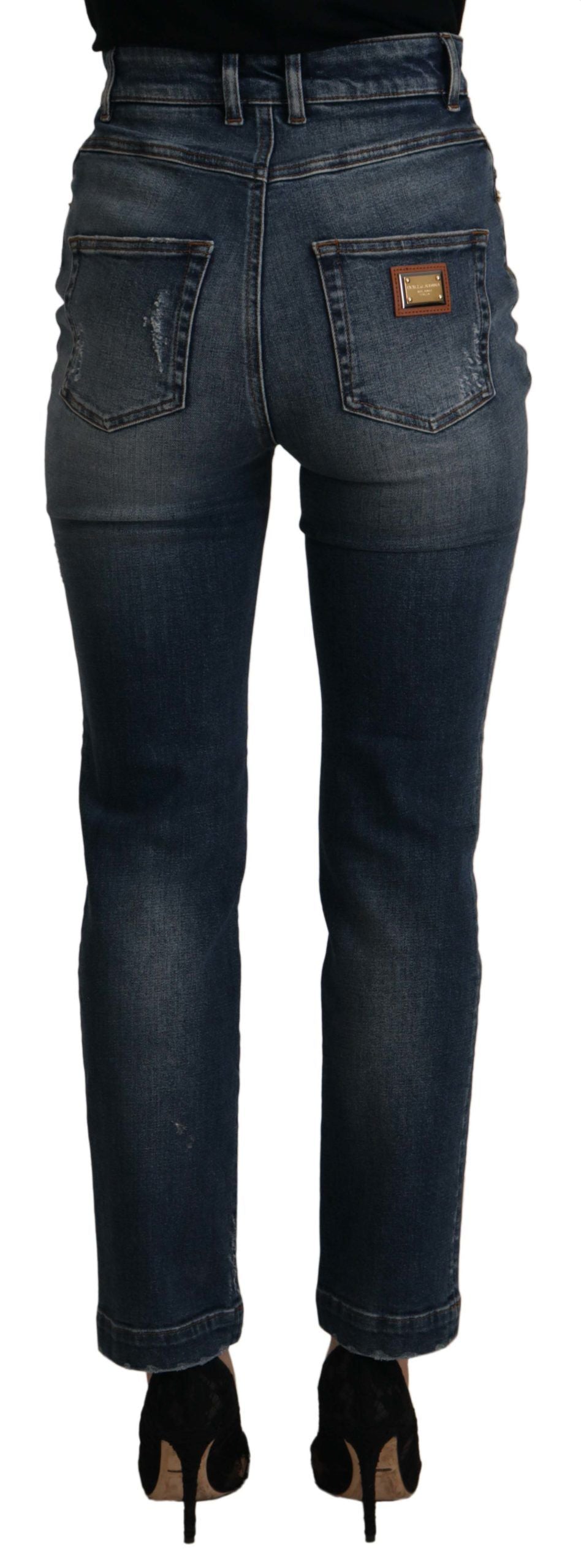 Dolce & Gabbana Blue Denim Crystal Embellished Pants Jeans by Dolce & Gabbana