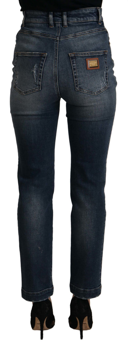 Dolce & Gabbana Blue Denim Crystal Embellished Pants Jeans by Dolce & Gabbana