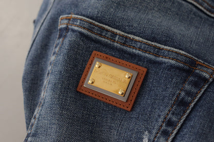 Dolce & Gabbana Blue Denim Crystal Embellished Pants Jeans by Dolce & Gabbana