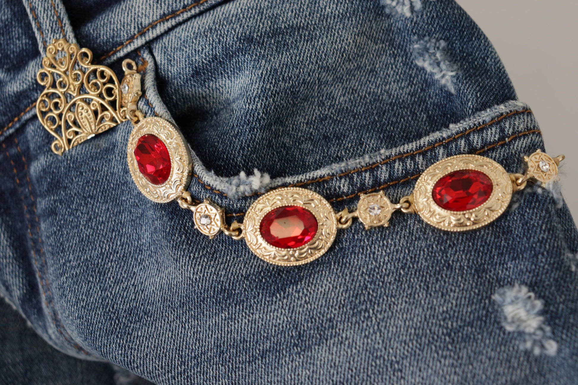 Dolce & Gabbana Blue Denim Crystal Embellished Pants Jeans by Dolce & Gabbana