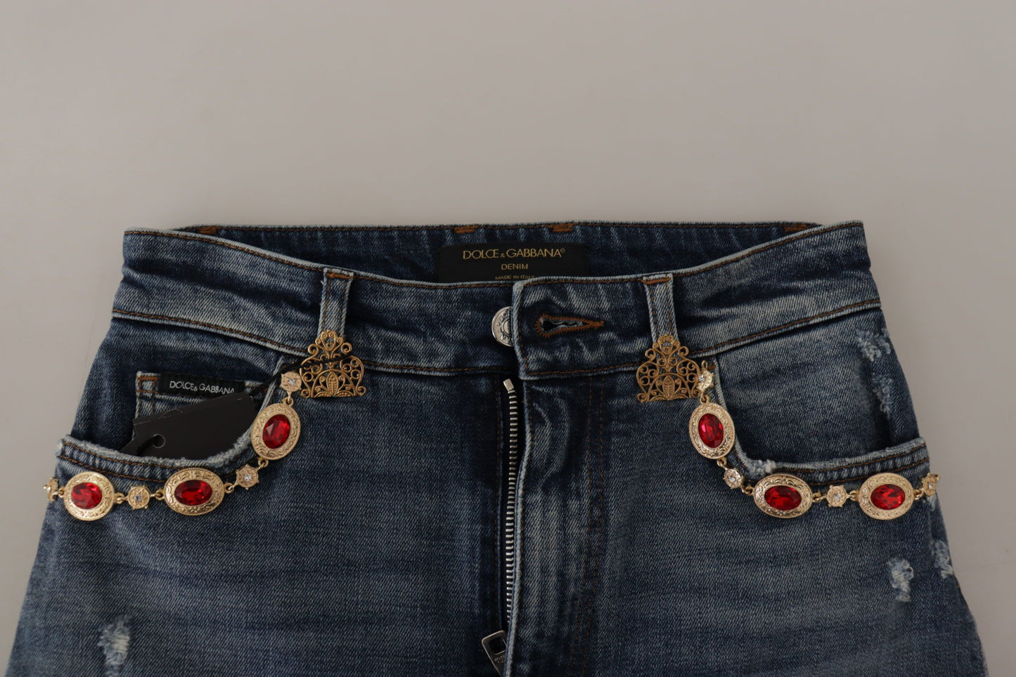 Dolce & Gabbana Blue Denim Crystal Embellished Pants Jeans by Dolce & Gabbana