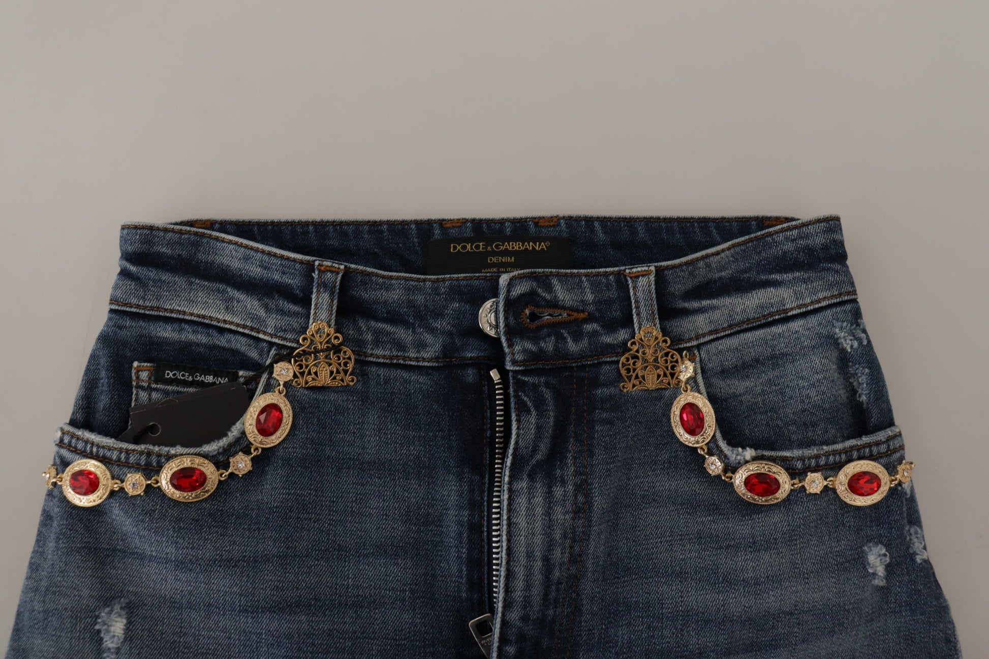 Dolce & Gabbana Blue Denim Crystal Embellished Pants Jeans by Dolce & Gabbana