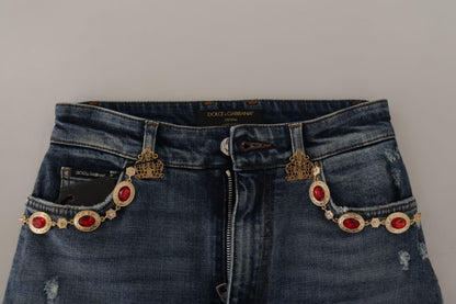 Dolce & Gabbana Blue Denim Crystal Embellished Pants Jeans by Dolce & Gabbana