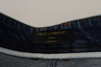 Dolce & Gabbana Blue Denim Crystal Embellished Pants Jeans by Dolce & Gabbana