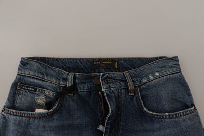 Dolce & Gabbana Blue Denim Baroque Heart Logo Patch Pants Jeans by Dolce & Gabbana