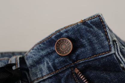 Dolce & Gabbana Blue Denim Baroque Heart Logo Patch Pants Jeans by Dolce & Gabbana