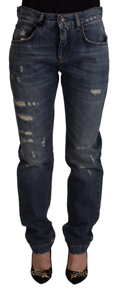 Dolce & Gabbana Blue Denim Baroque Heart Logo Patch Pants Jeans by Dolce & Gabbana