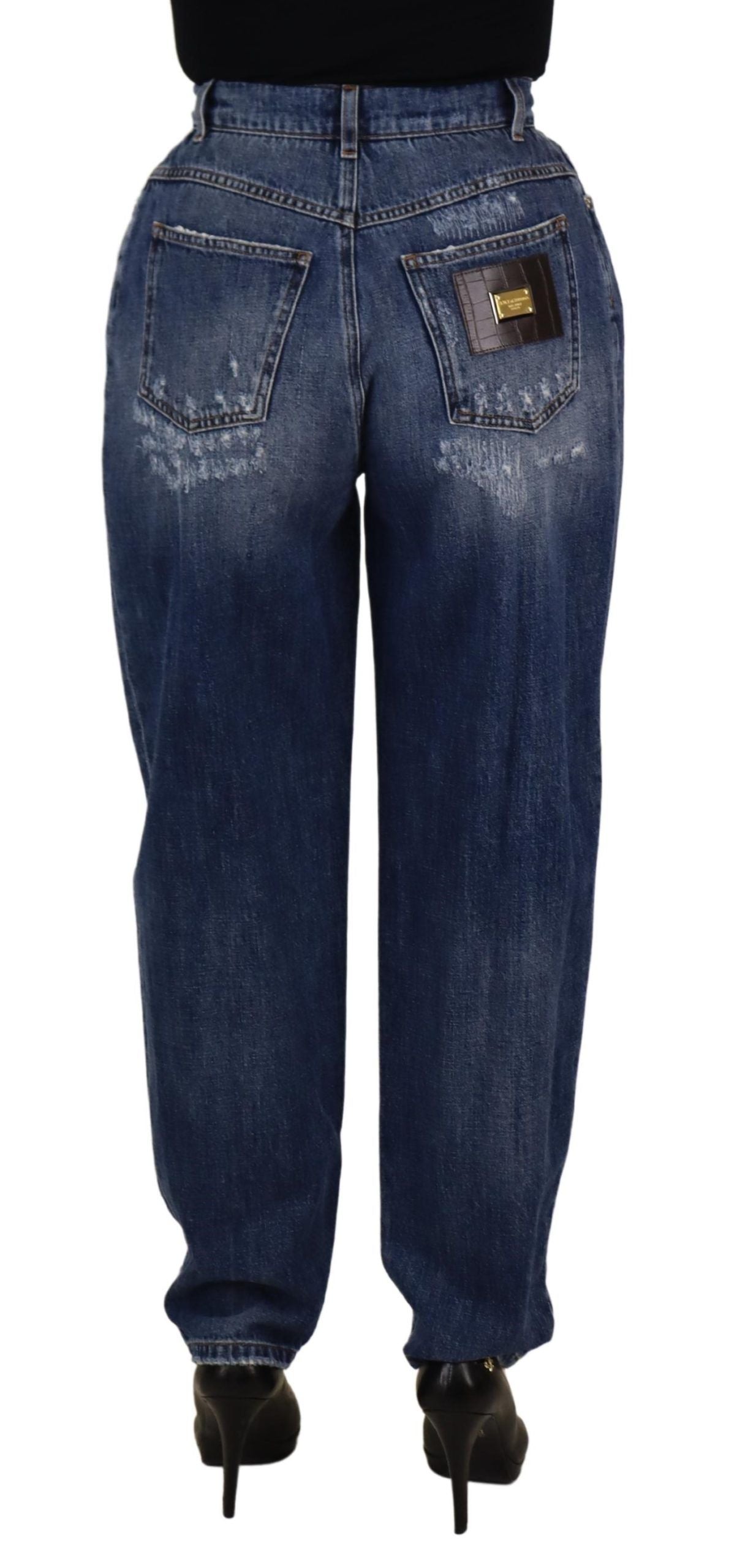 Dolce & Gabbana Blue Washed High Waist Loose Fit Pants by Dolce & Gabbana