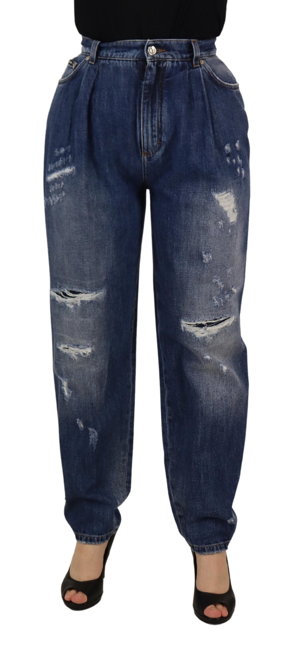 Dolce & Gabbana Blue Washed High Waist Loose Fit Pants by Dolce & Gabbana