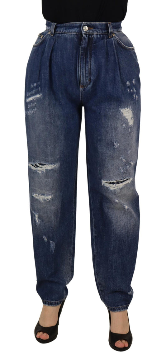 Dolce & Gabbana Blue Washed High Waist Loose Fit Pants by Dolce & Gabbana
