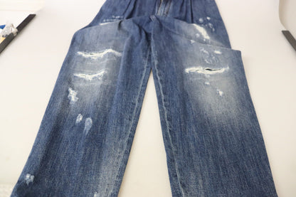 Dolce & Gabbana Blue Washed High Waist Loose Fit Pants by Dolce & Gabbana