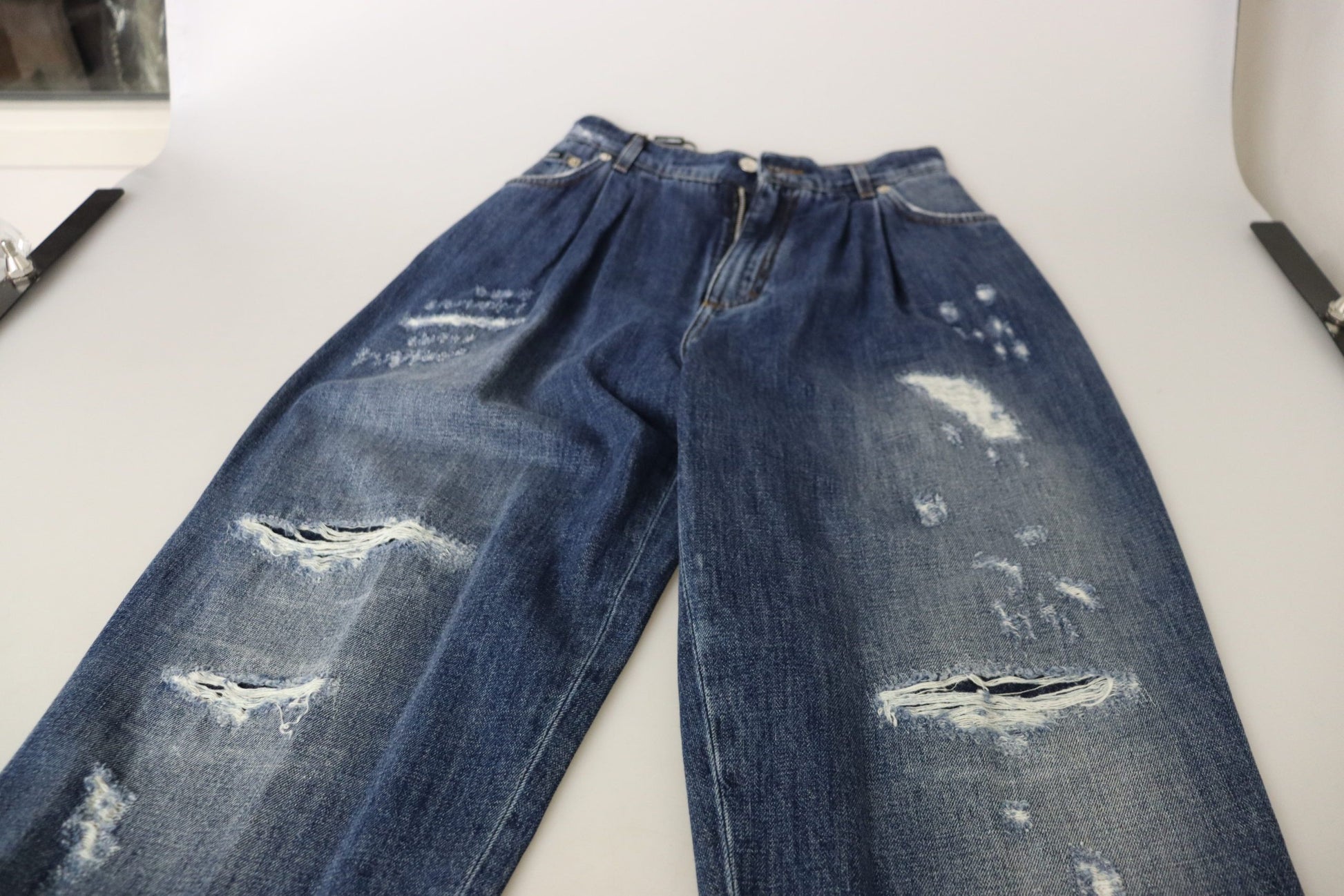 Dolce & Gabbana Blue Washed High Waist Loose Fit Pants by Dolce & Gabbana