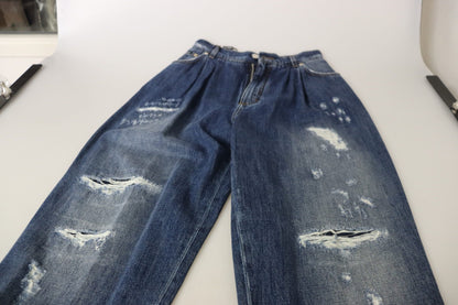 Dolce & Gabbana Blue Washed High Waist Loose Fit Pants by Dolce & Gabbana
