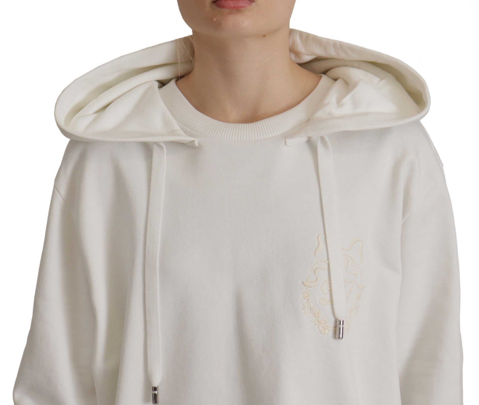 Dolce & Gabbana White Hoodie Pullover Embroidered Sweater by Dolce & Gabbana