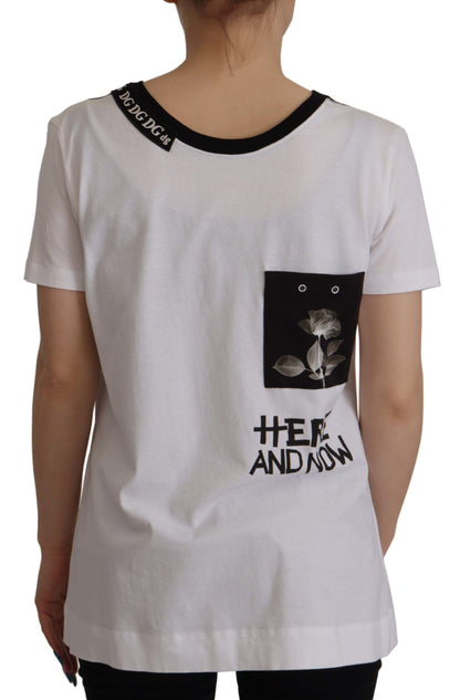 Dolce & Gabbana White Slogan Print Round Neck Cotton T-shirt by Dolce & Gabbana