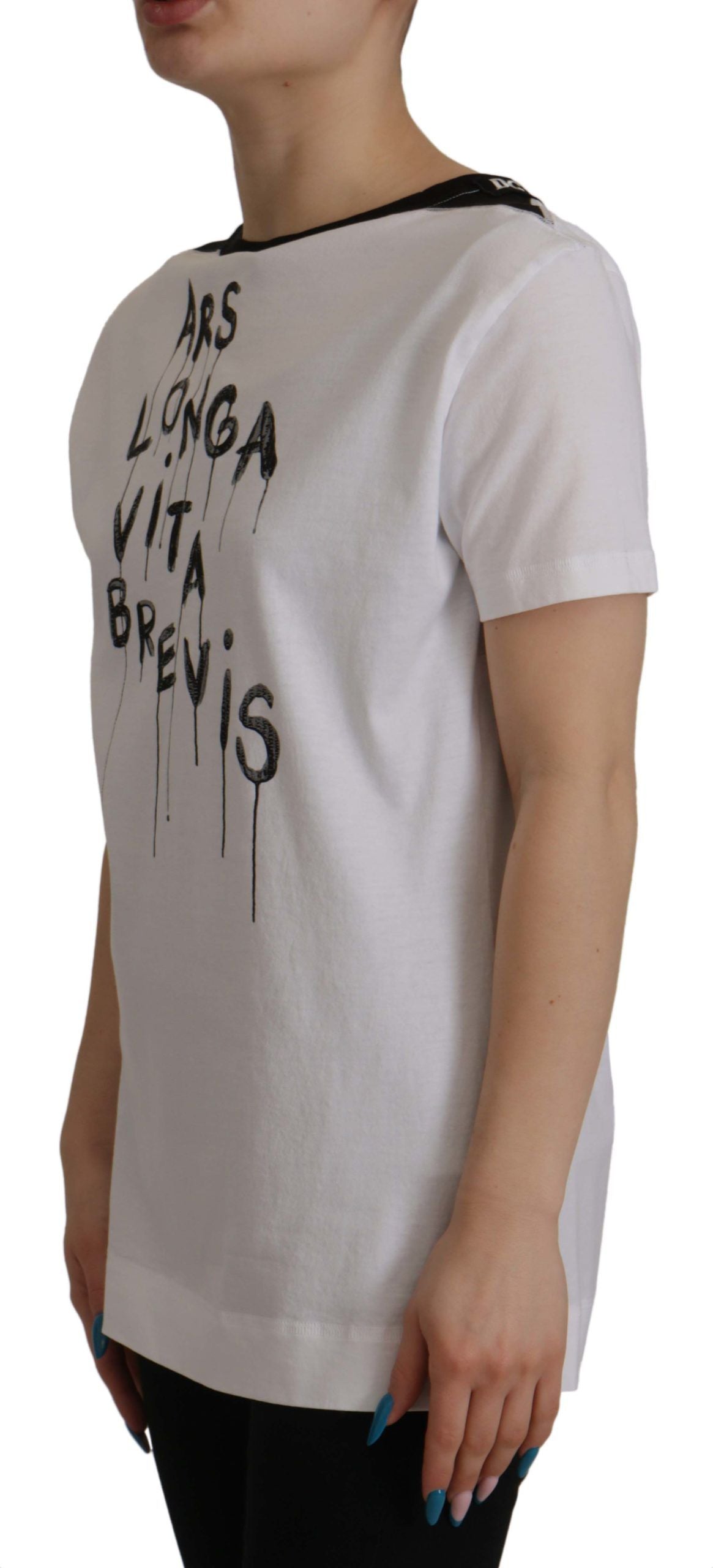 Dolce & Gabbana White Slogan Print Round Neck Cotton T-shirt by Dolce & Gabbana
