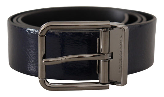 Dolce &amp; Gabbana Blue Patent Leather Vernice Silver Logo Buckle Belt