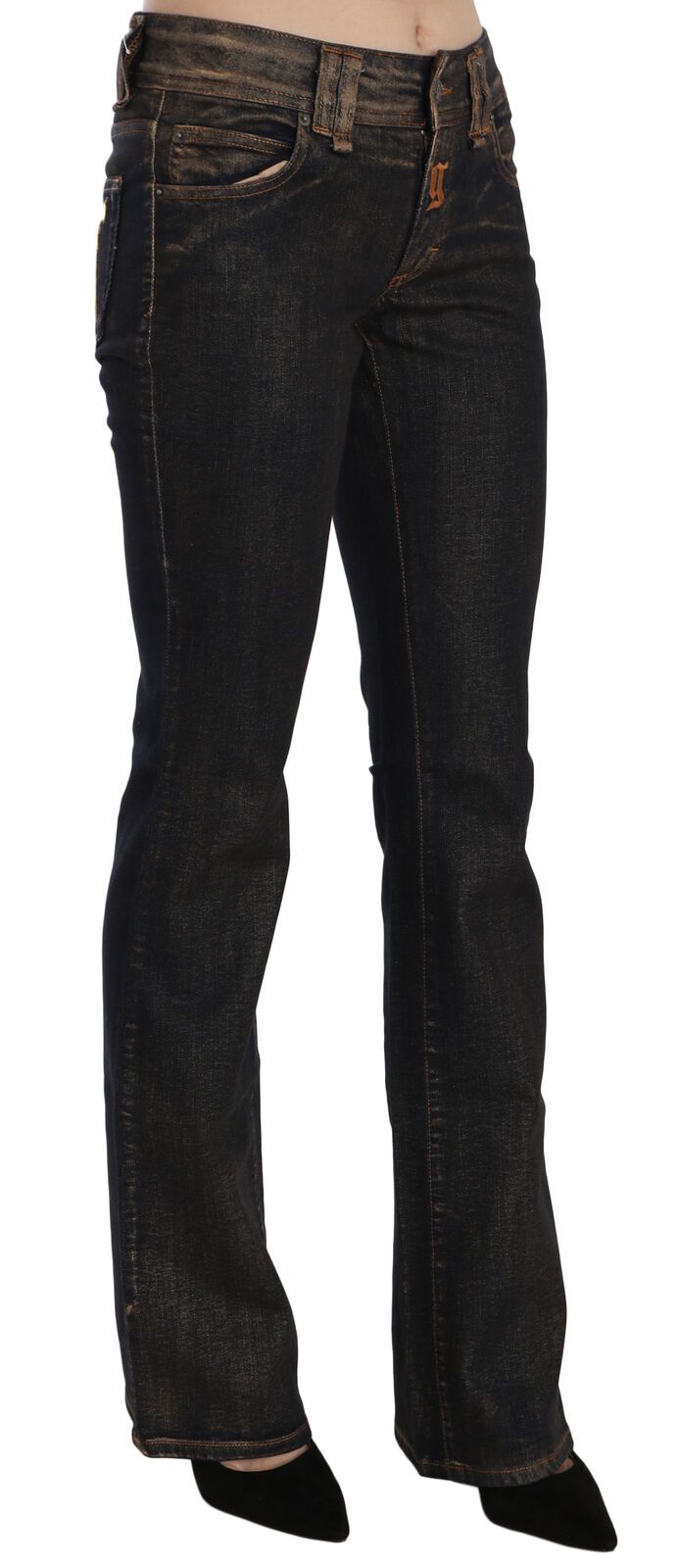 John Galliano Black Washed Mid Waist Flared Denim Pants Cotton by John Galliano